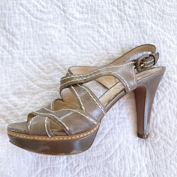 Prada Womens Neutral Tan Strappy Slingback Sandals 39.5 US Sz 9 - Picture 11 of 13